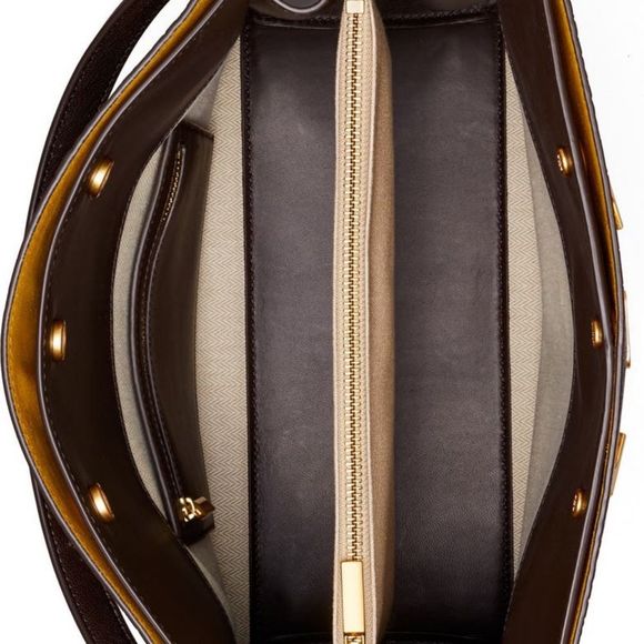 Tory Burch Women's Lee Radziwill Double Bag Handbag Embossed Pumpernickel - Picture 5 of 17